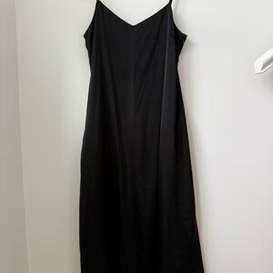 Uniqlo Black Satin Slip Dress | Midi | Adjustable Straps (M)